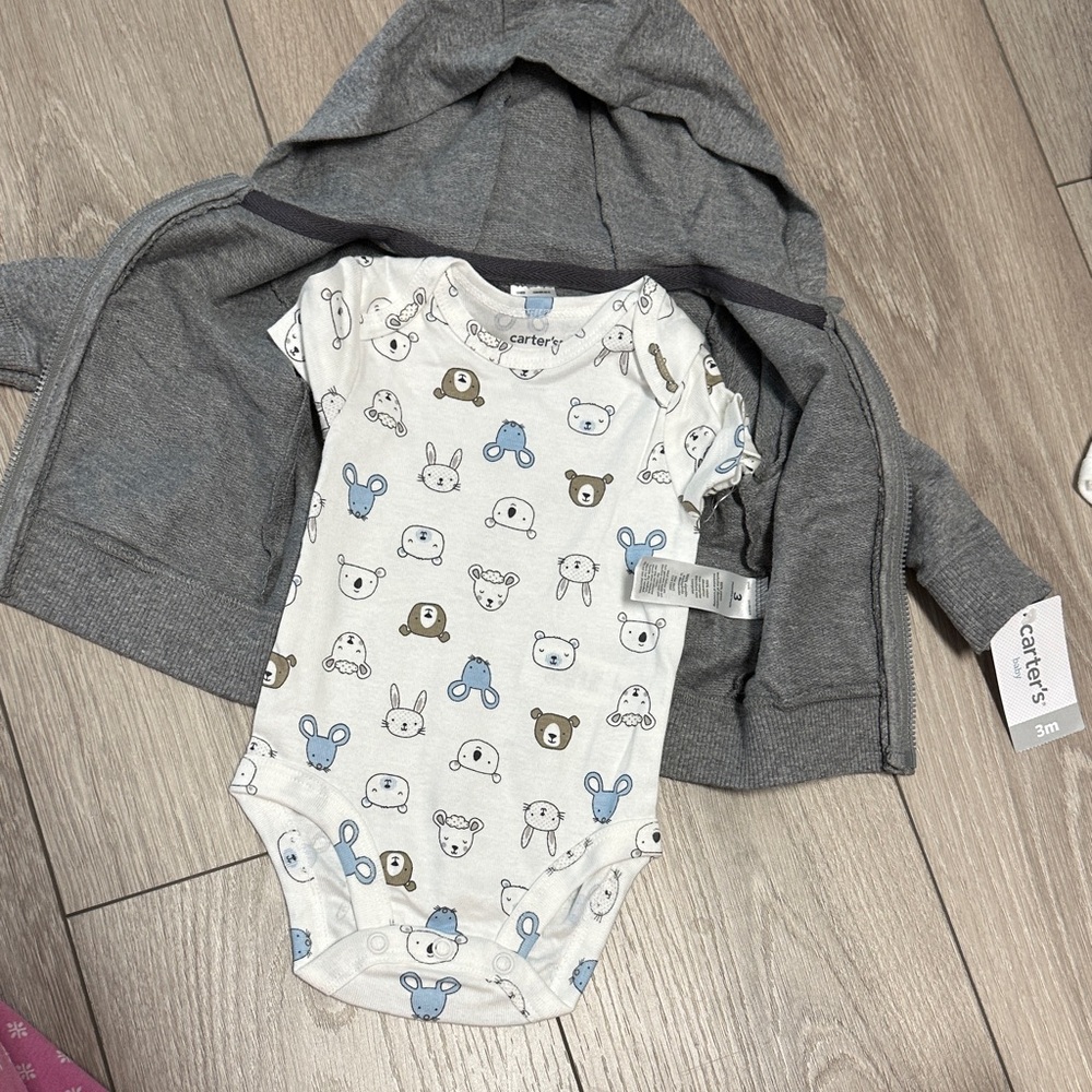 Carter's Gray Hoodie and White Animal Onesie Set